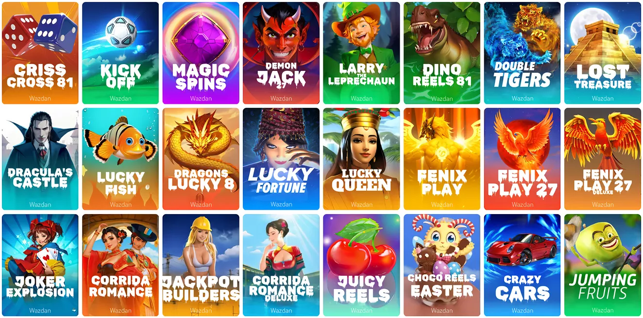 Valor Casino colorful slot selection from Wazdan